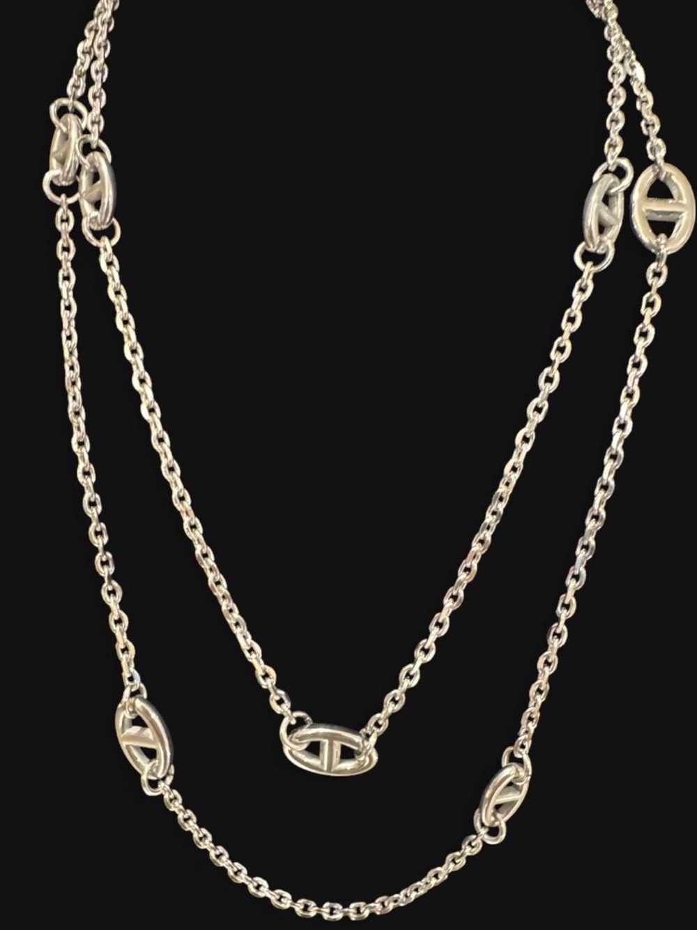 Trending Long Silver “Bull Nose” Style Chain Necklace Oval Links